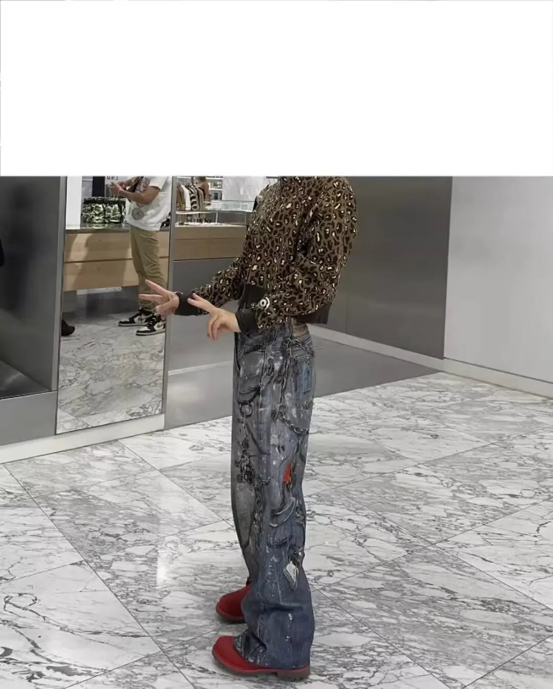 Graffiti Style Stained Jeans