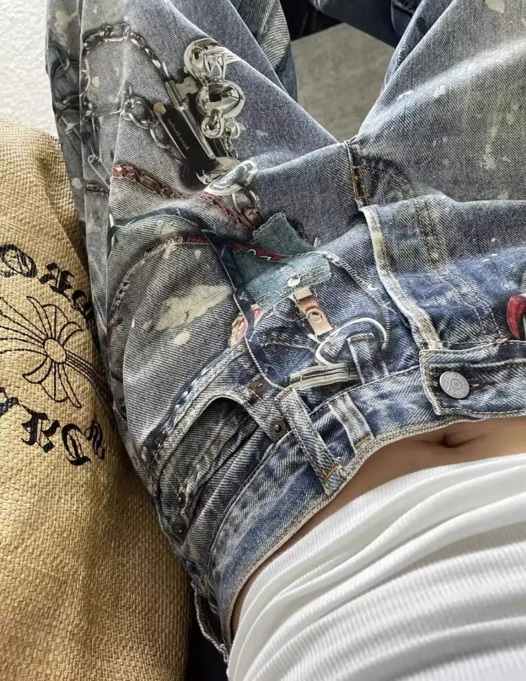 Graffiti Style Stained Jeans