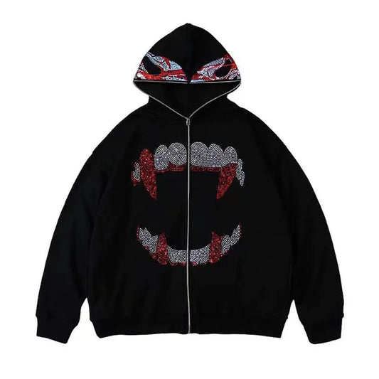 Black Rhinestone Fang Hoodie