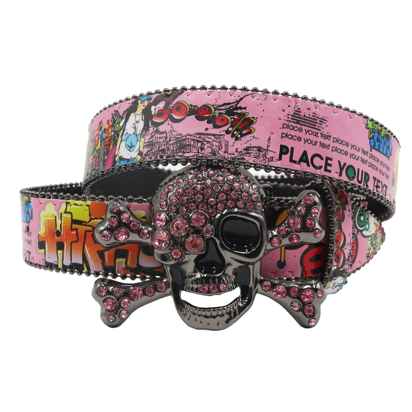 Big Skull Punk Rhinestone Belt Unisex