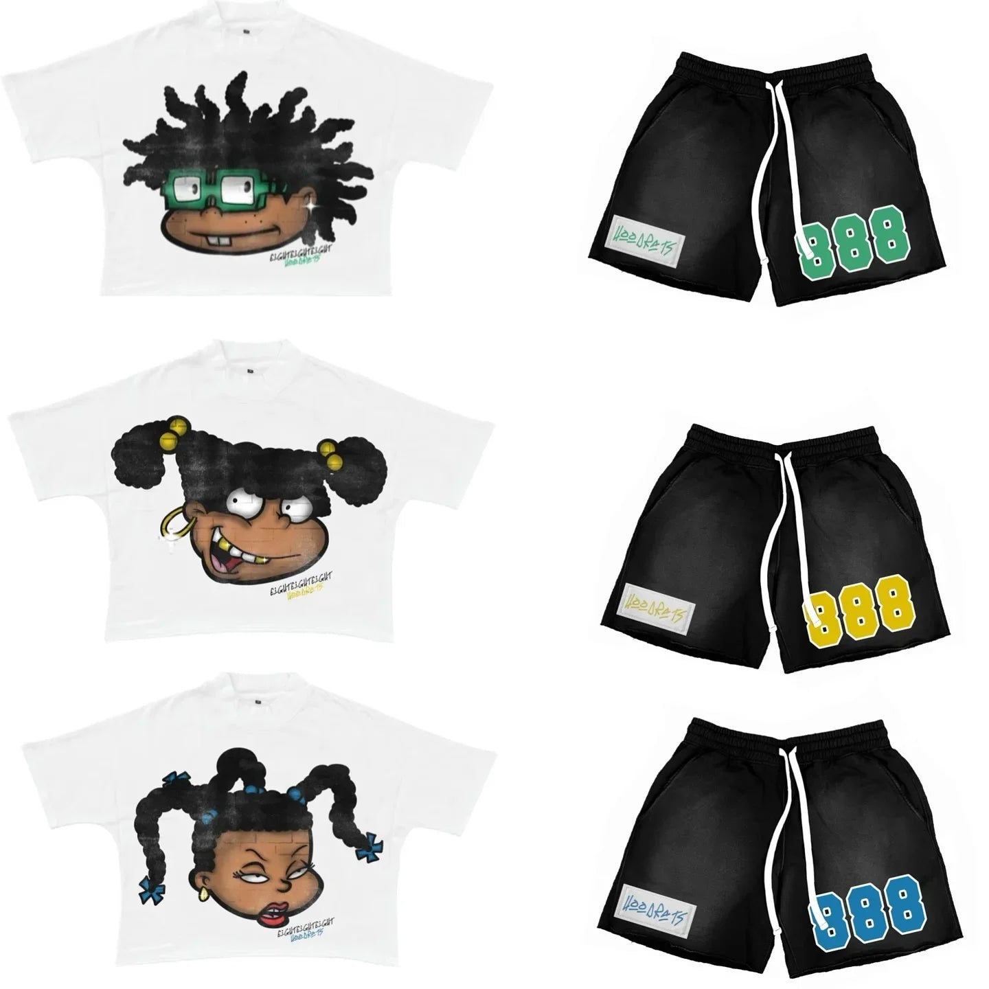 Cartoon Printed Summer T-shirt and Shorts Set
