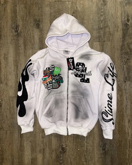 Fire Sleeve Washed Streetwear Jacket