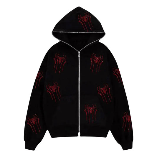 Spider Rhinestone Zip up Hoodie
