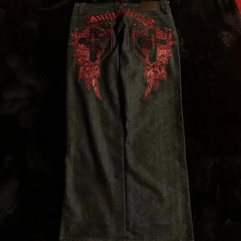 Embroidered Gothic Design Jeans