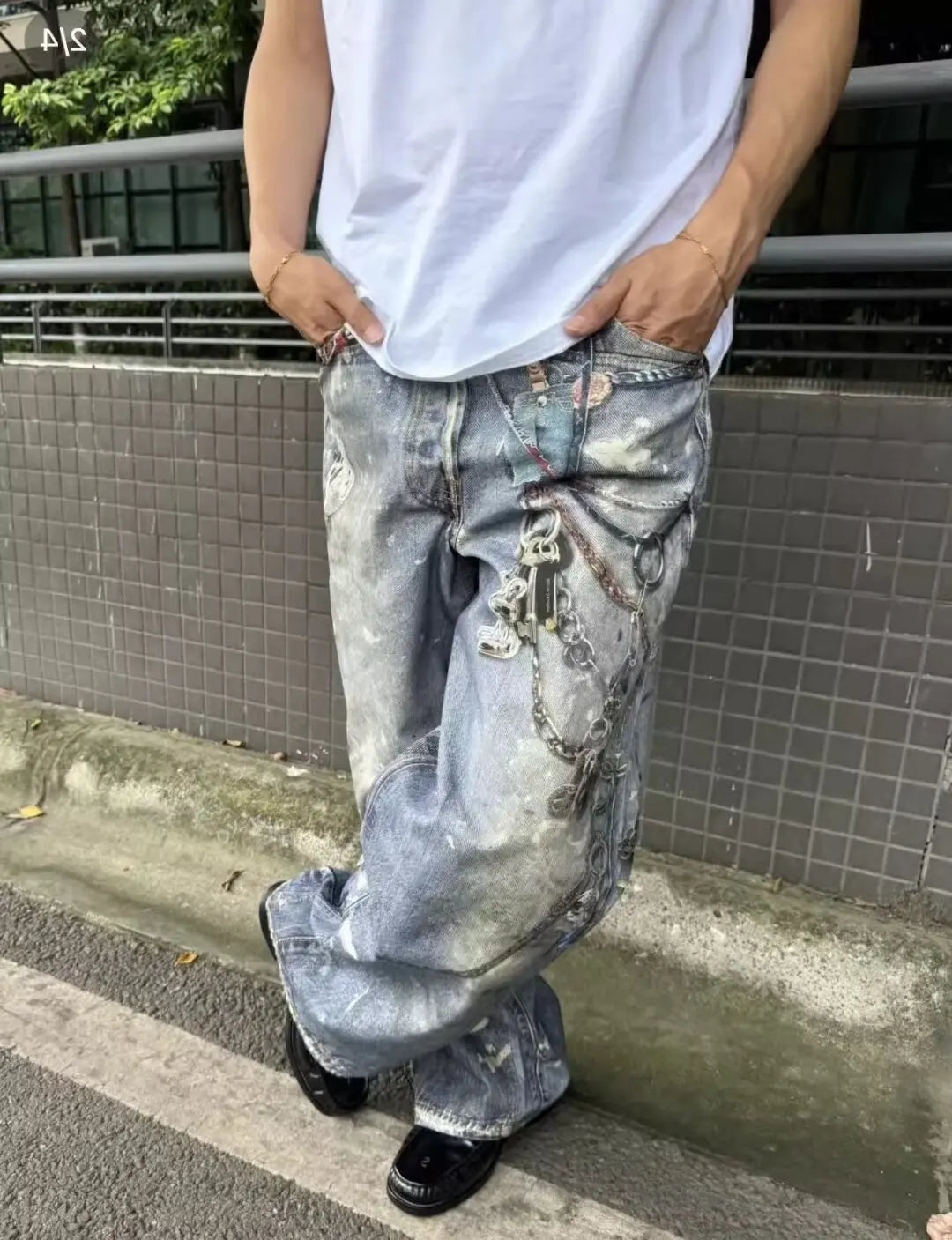 Graffiti Style Stained Jeans