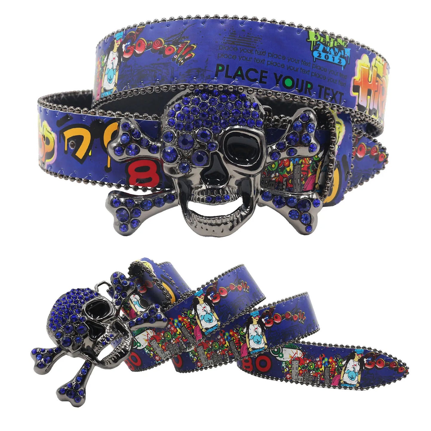Big Skull Punk Rhinestone Belt Unisex