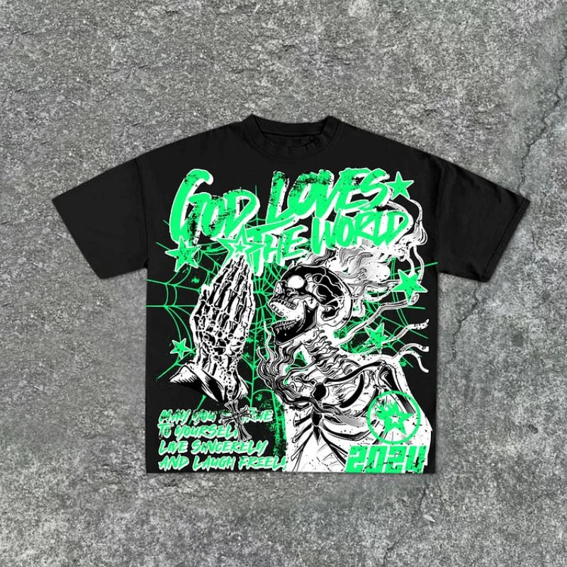God Loves The World Skeleton T-shirt