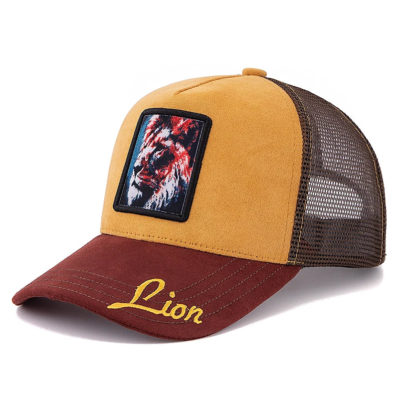 Unisex Mesh Cap Lion Patch Design Cap