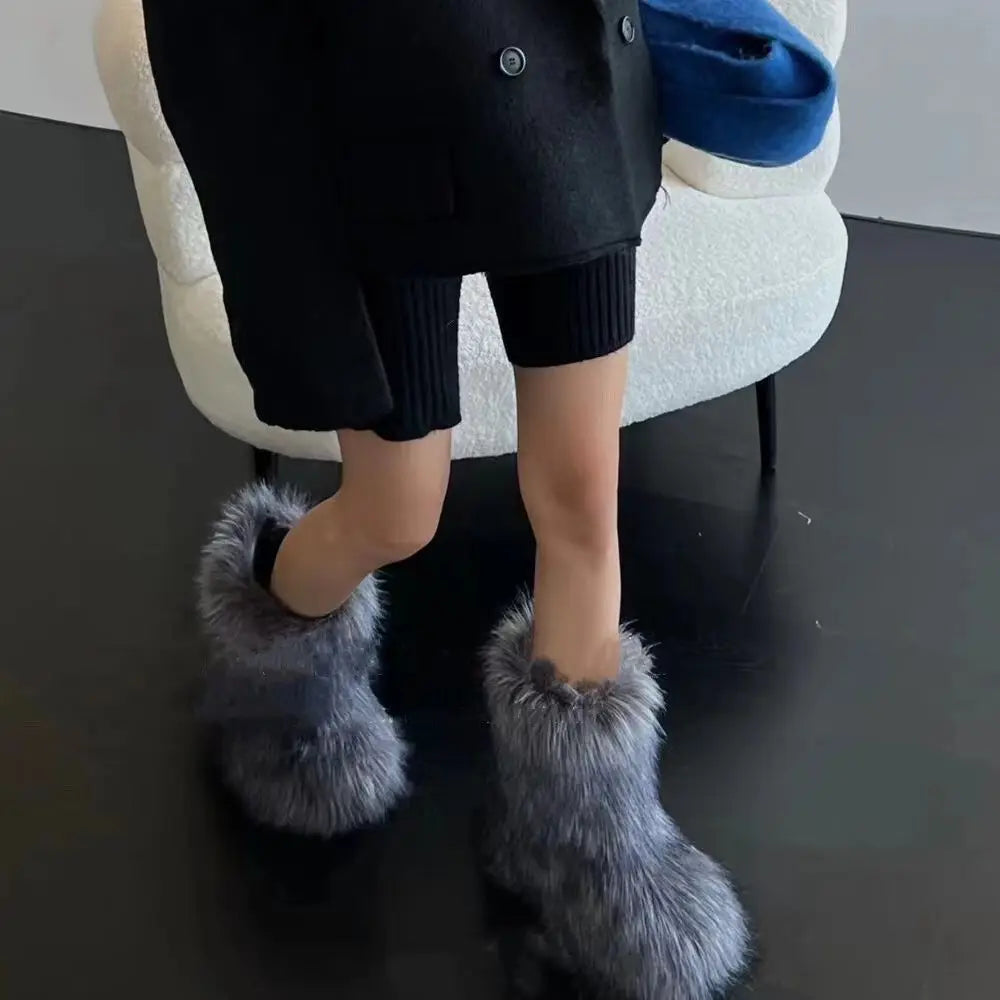Furry Snow Fox Fur Boots