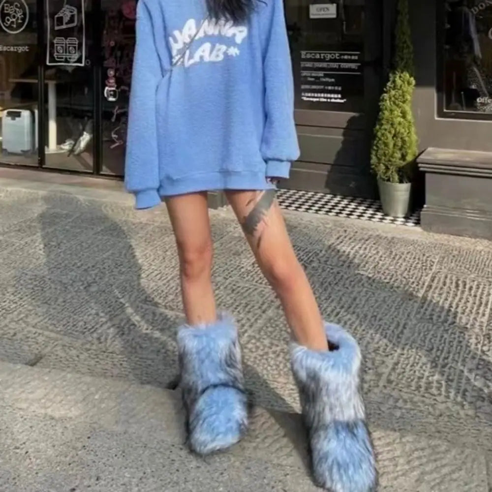 Furry Snow Fox Fur Boots