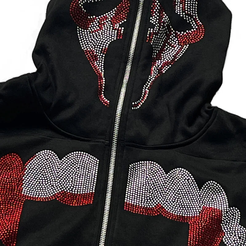Black Rhinestone Fang Hoodie
