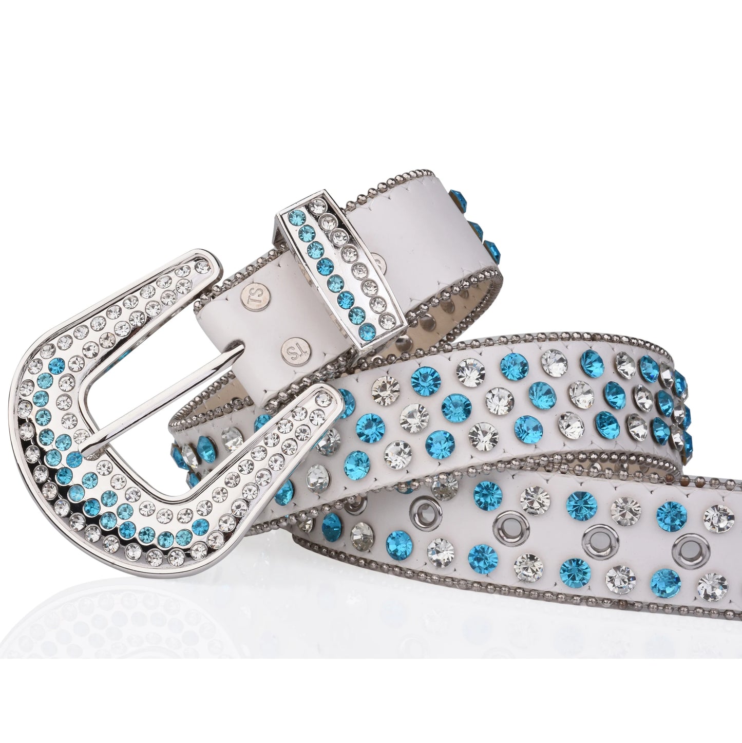 Rhinestone shiny blue and white crystal belt Unisex