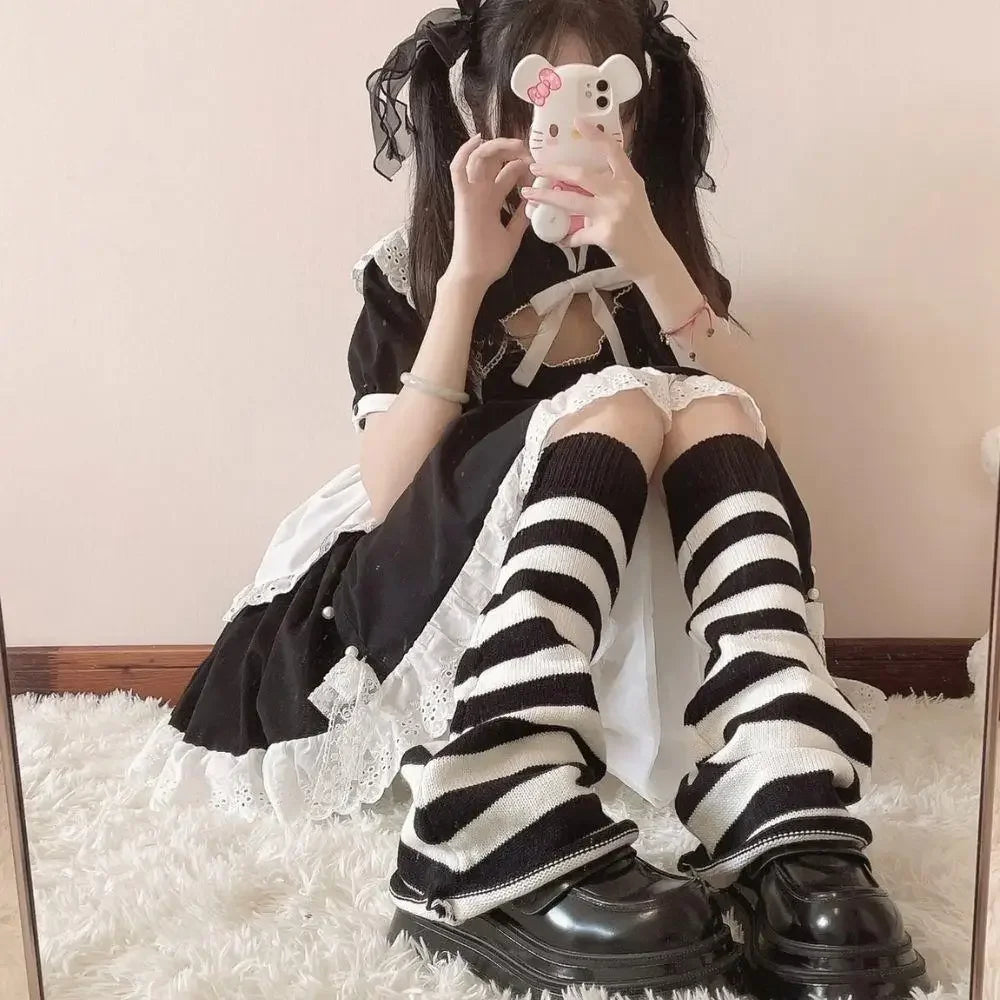 Black and White Knitted Leg Warmers