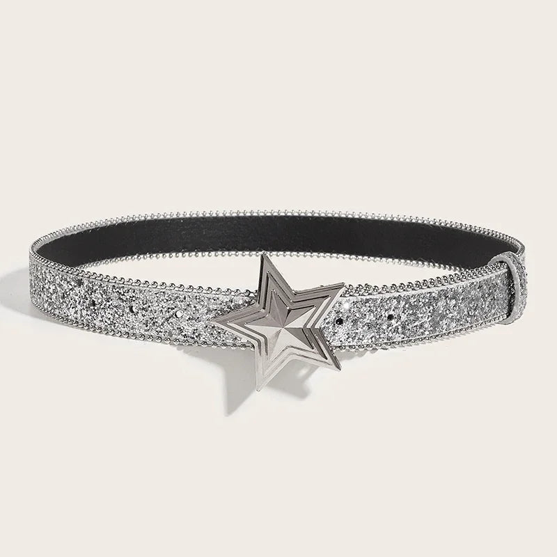Unisex Star Buckle Rhinestone Belt Y2k