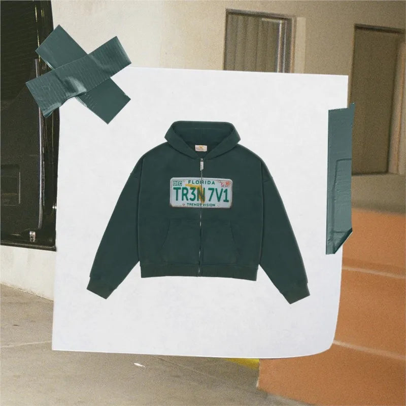 License Plate Zip-up Sweater