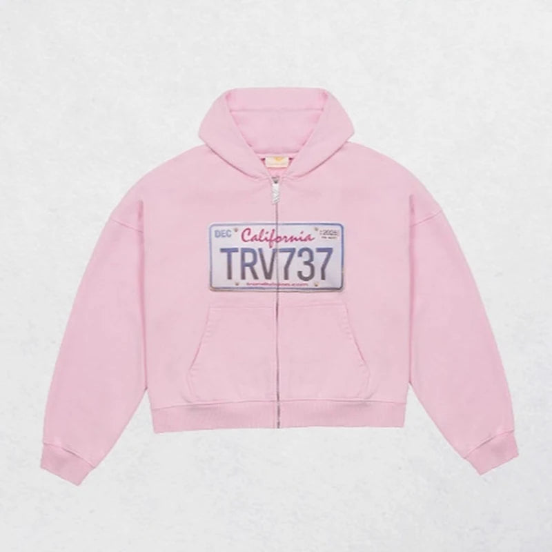 License Plate Zip-up Sweater