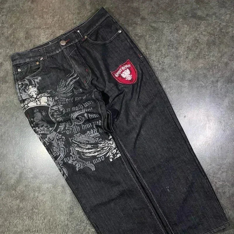 Skull Embroidered Baggy Jeans
