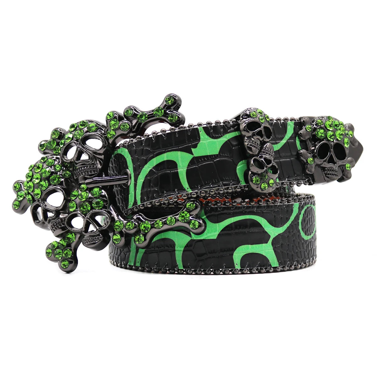Green Skull Western Rhinestones Belt