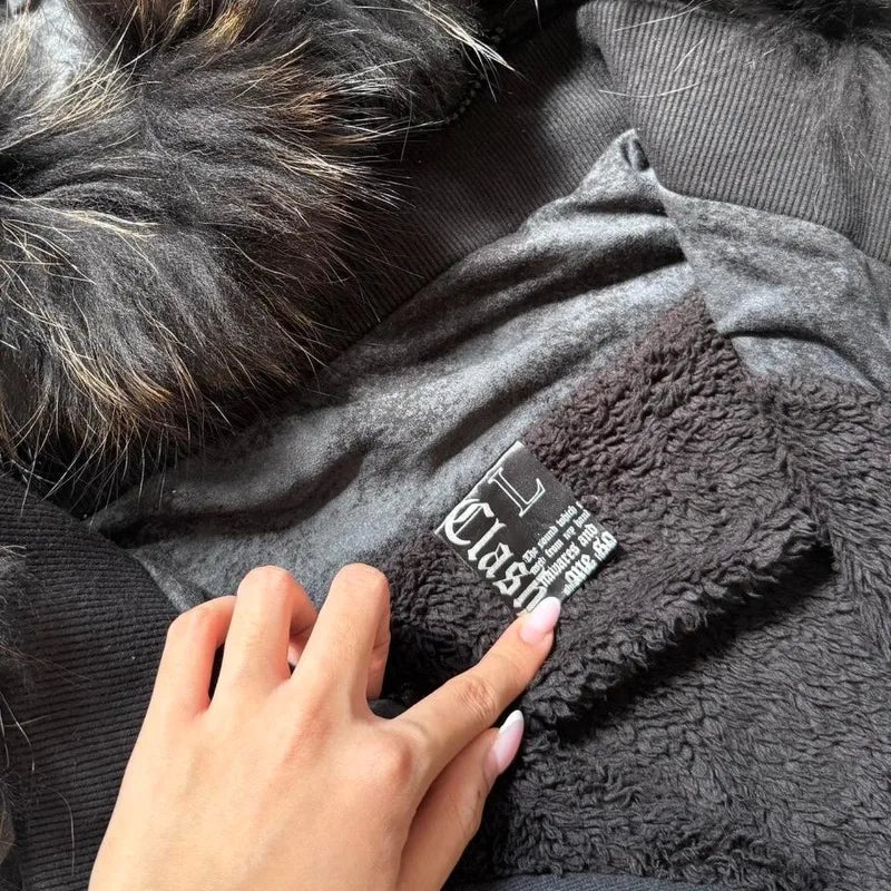 Fur Hooded Gothic Zip Up Hoodie