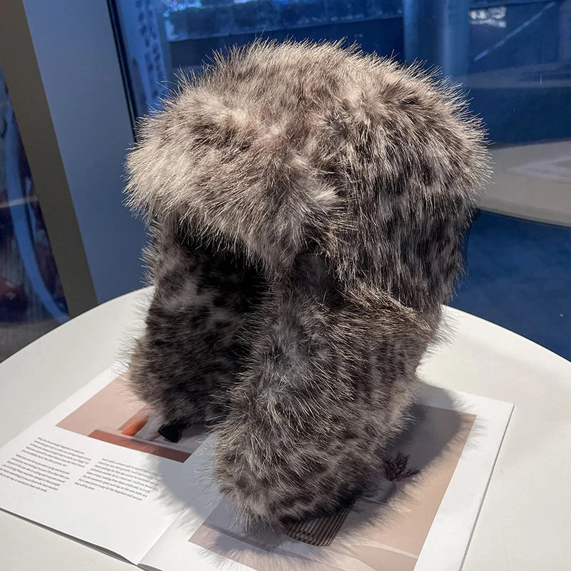 Leopard Print Fur Ushanka Hat