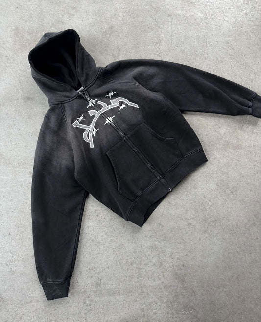 Embroidered Y2k Design Zip-Up Hoodie