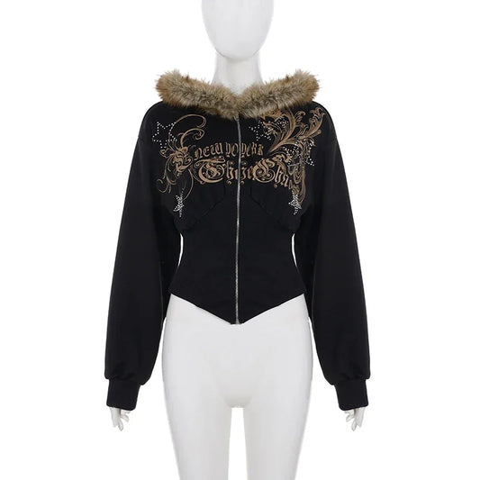Faux Fur Hooded Slim Waist Sweater