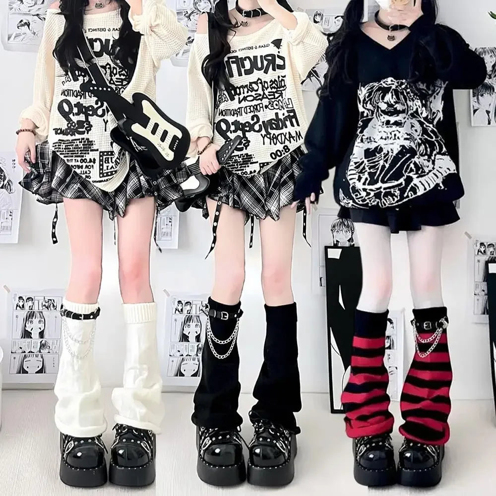 Black and White Knitted Leg Warmers