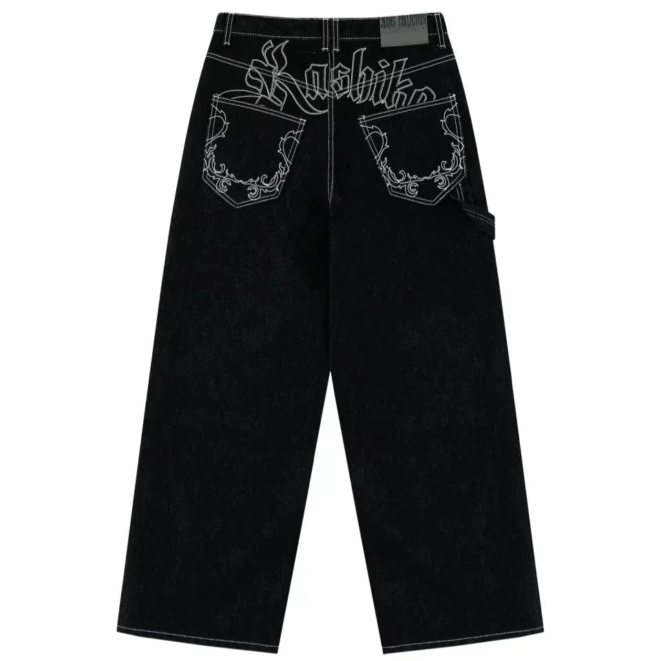 Embroidered Design Baggy Jeans