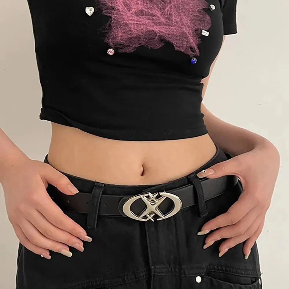 Unisex Belt Punk Star Buckle Design Cross Metal Vintage Gothic Y2K Belt