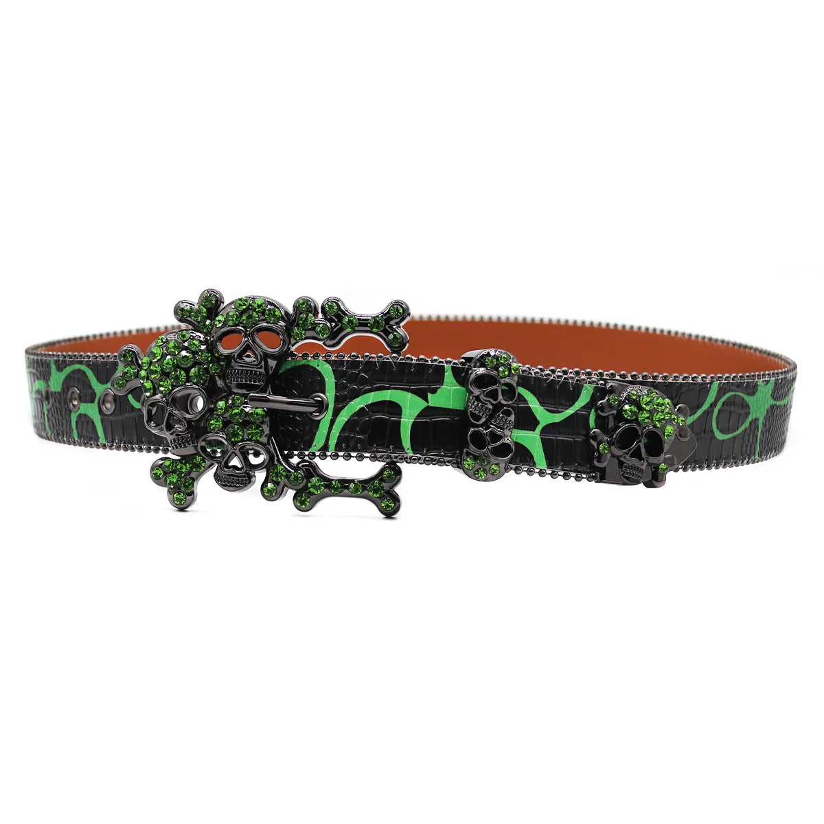 Green Skull Western Rhinestones Belt