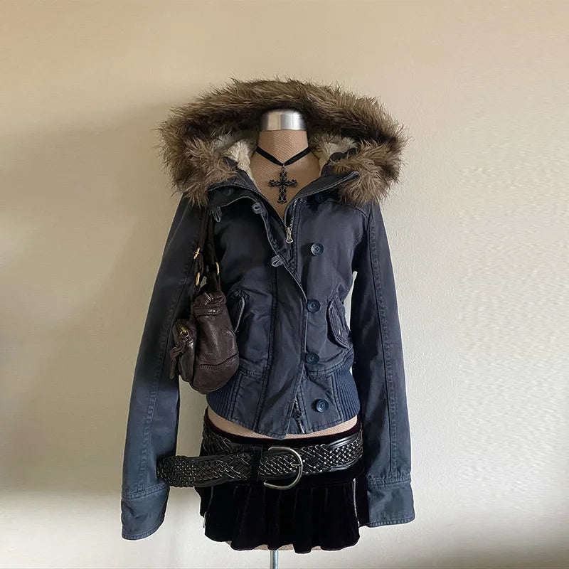 Fur Hooded Warm y2k Jacket