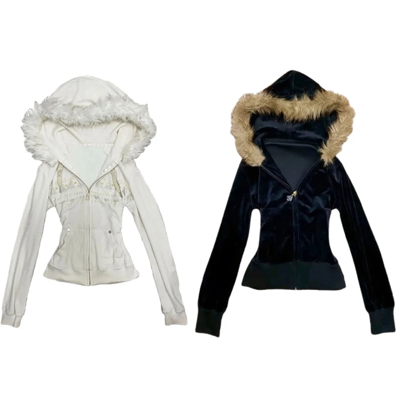 Faux Fur Lined Hooded Slim Waist Sweaters