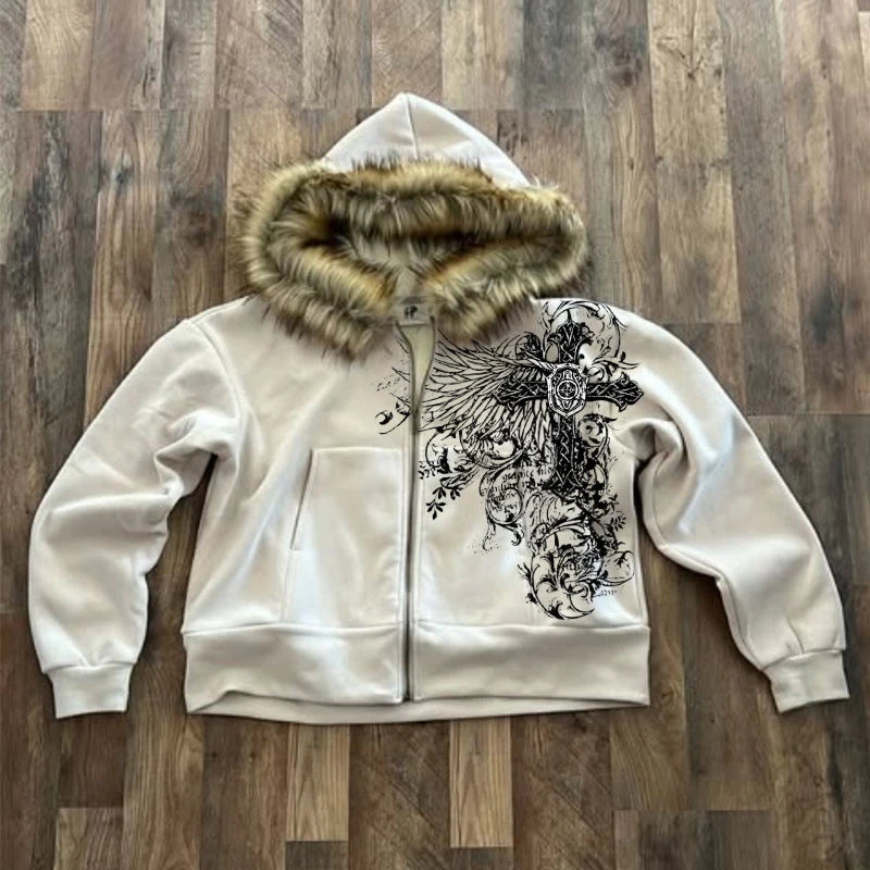 Fur Hooded Designed Sweaters