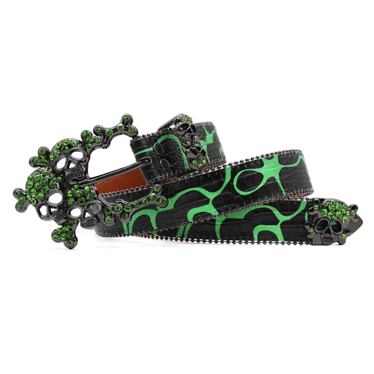 Green Skull Western Rhinestones Belt