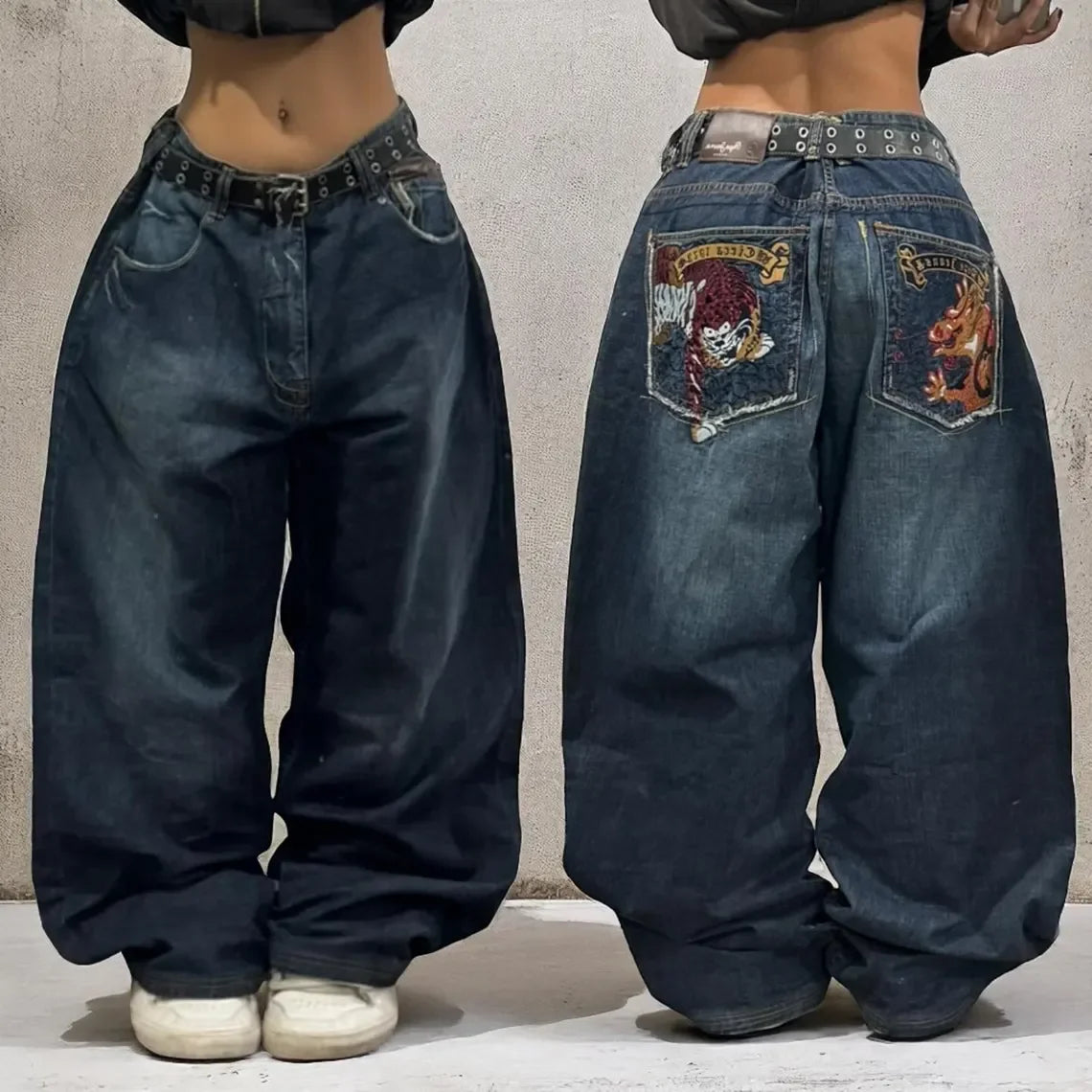 Embroidered Design Baggy Jeans