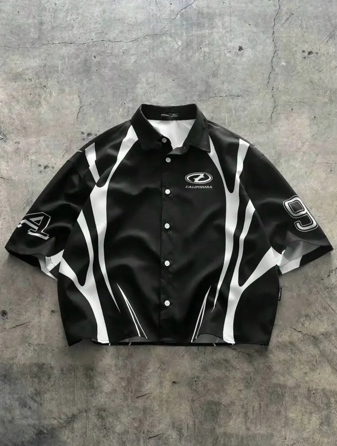 Striped Jersey-Styled Button-Up T-shirt