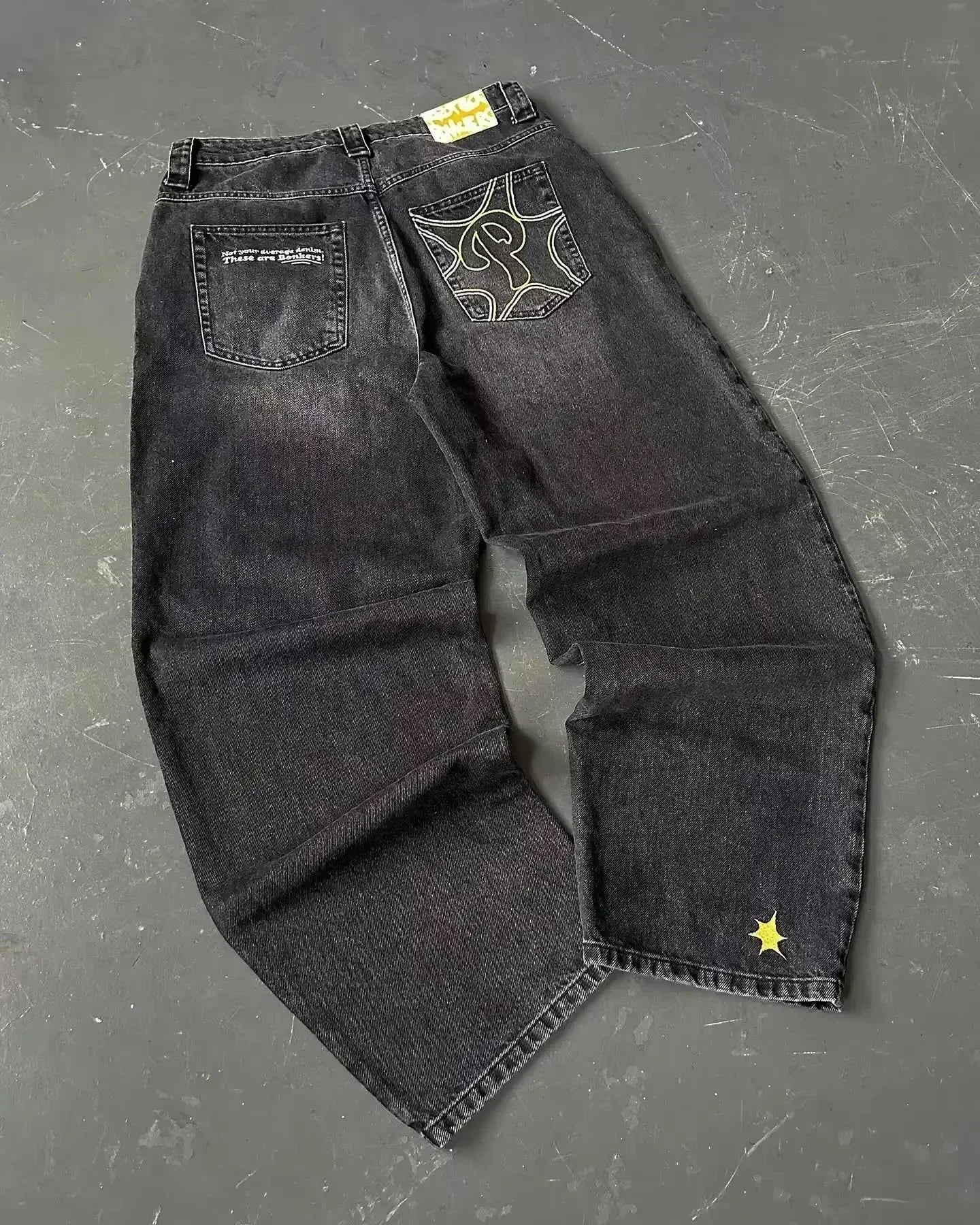 Skull Embroidered Baggy Jeans