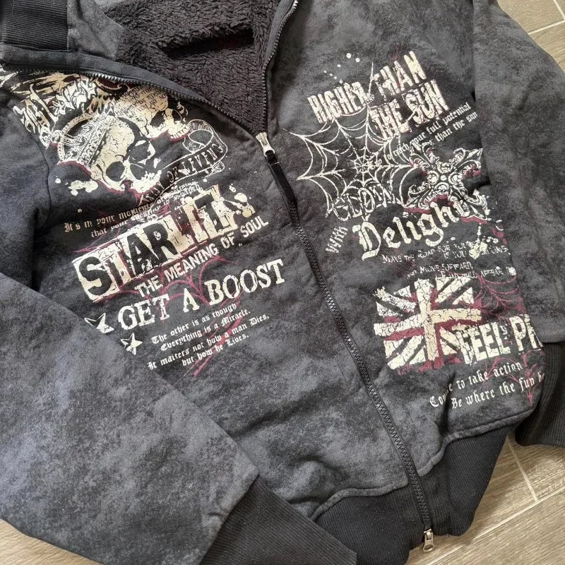 Fur Hooded Gothic Zip Up Hoodie