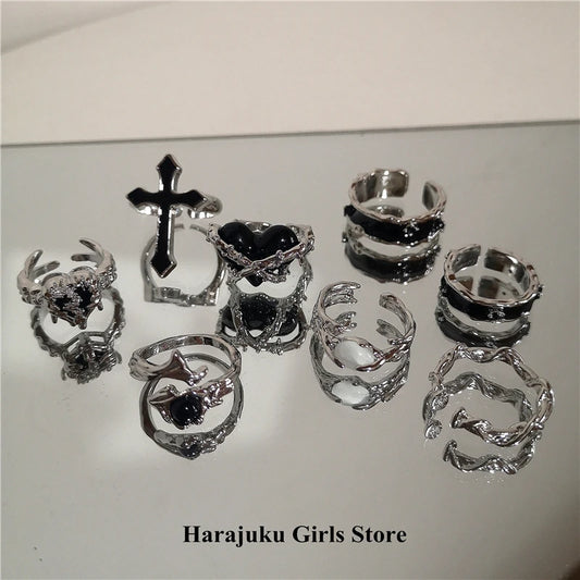 Gothic Black and Silver Rings