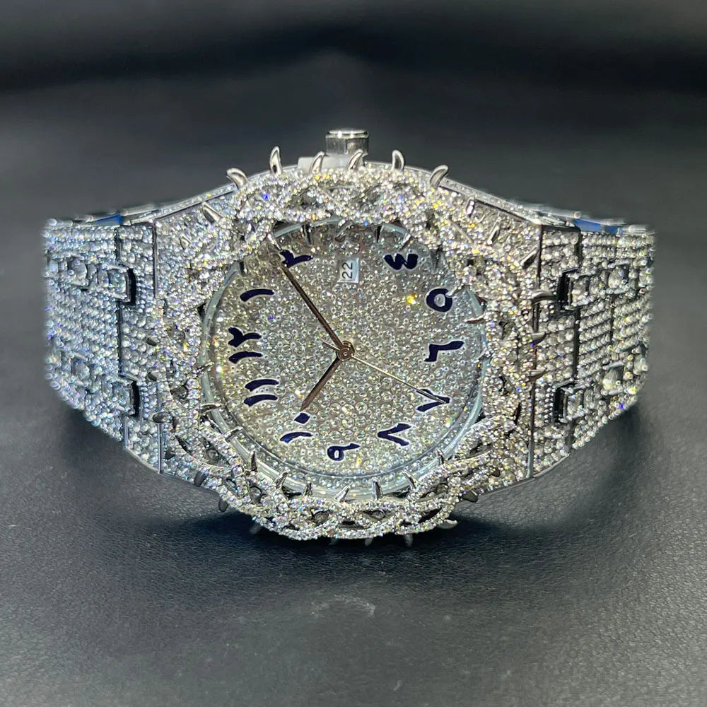 Full Diamond Jesus Thorns Watch Gold and Silver