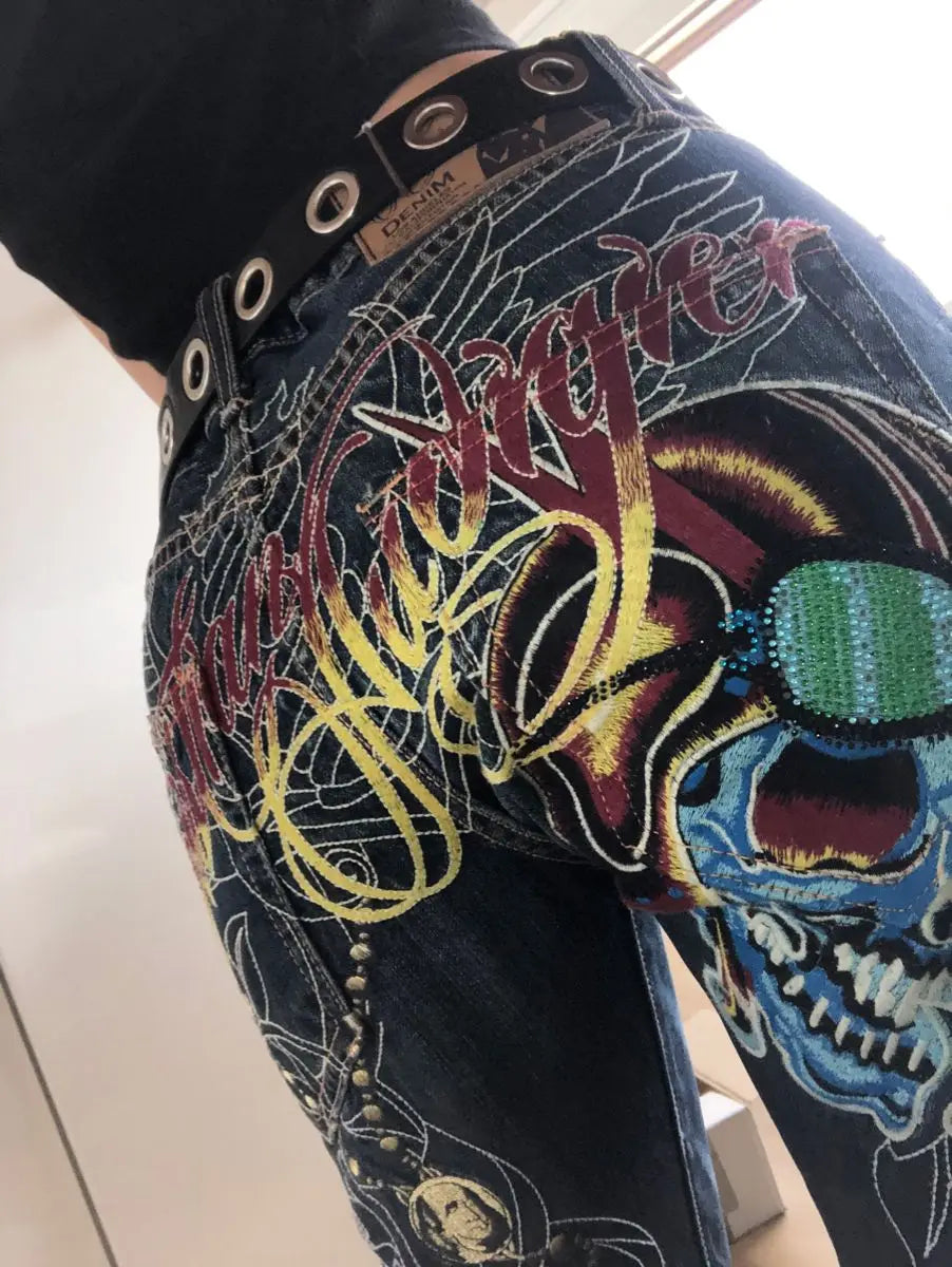 Embroidered design Wide Leg Baggy Jeans