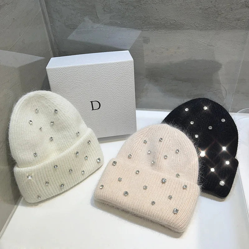 Rhinestone Beads Knitted Beanie