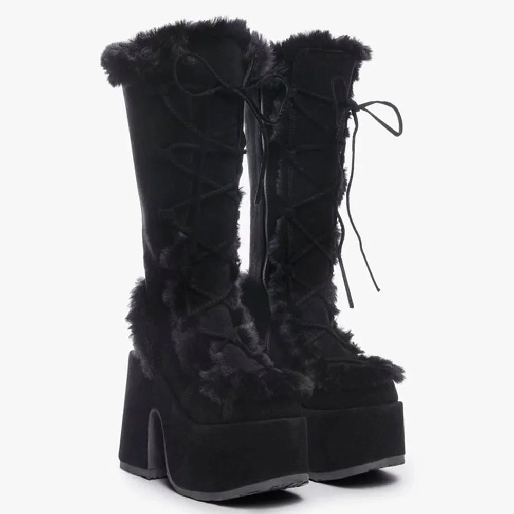 High Heel Platform Boots With Fur