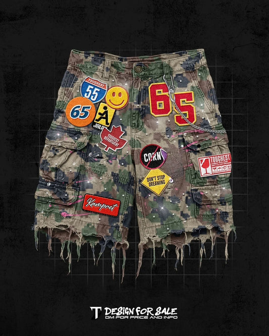Patchwork Denim Cargo Shorts