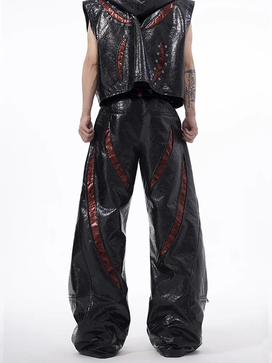 Gothic Rivet Design Flared Leather Pants
