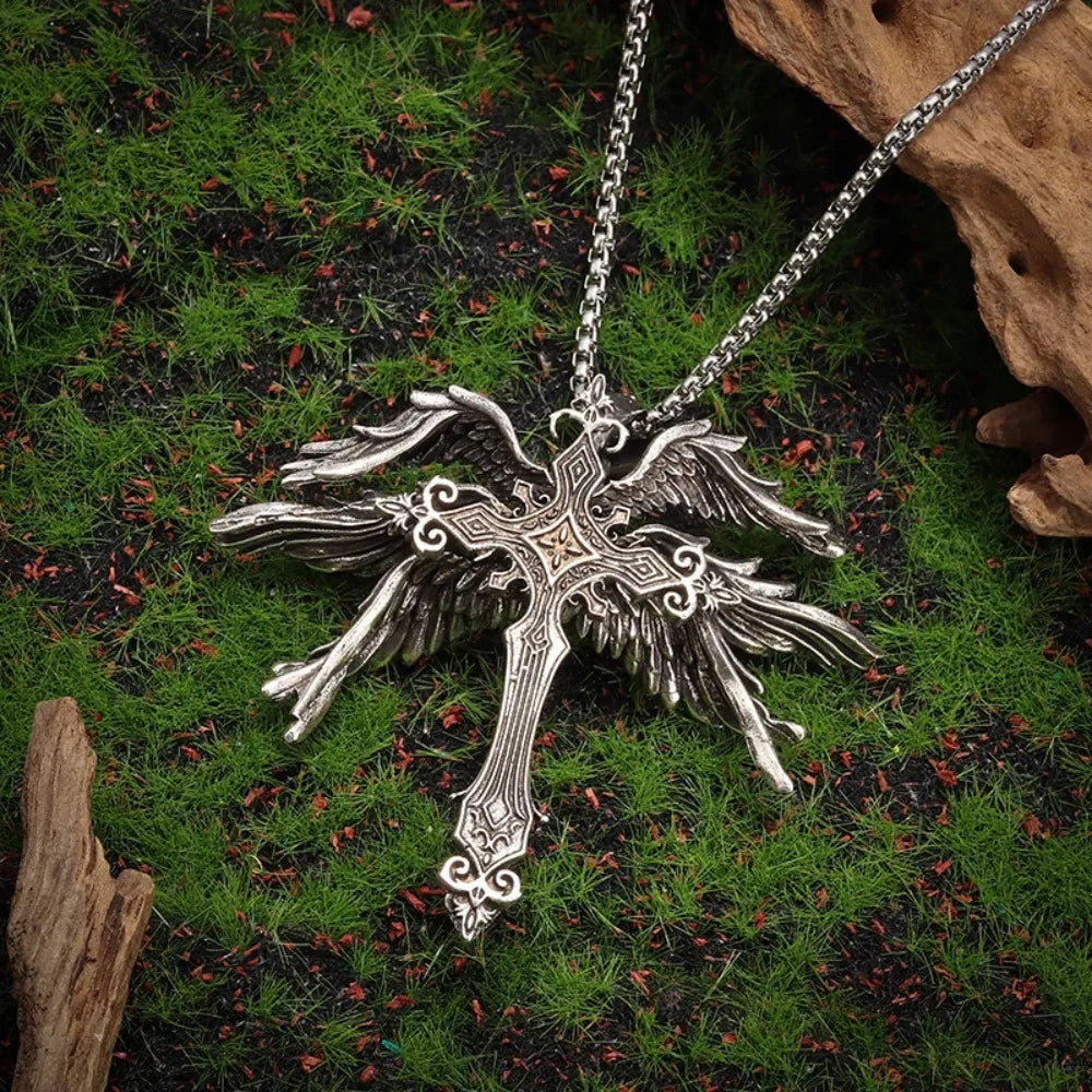 Gothic Jesus Wings Cross Necklace