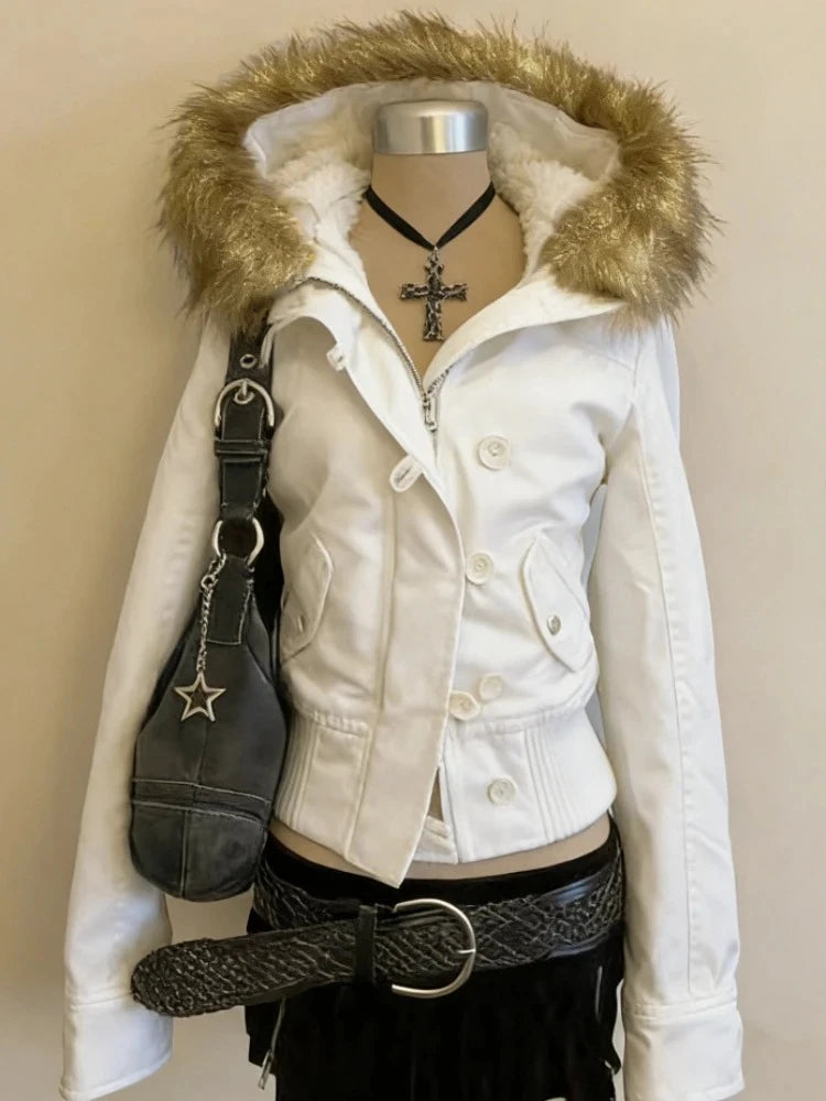 Fur Hooded Warm y2k Jacket