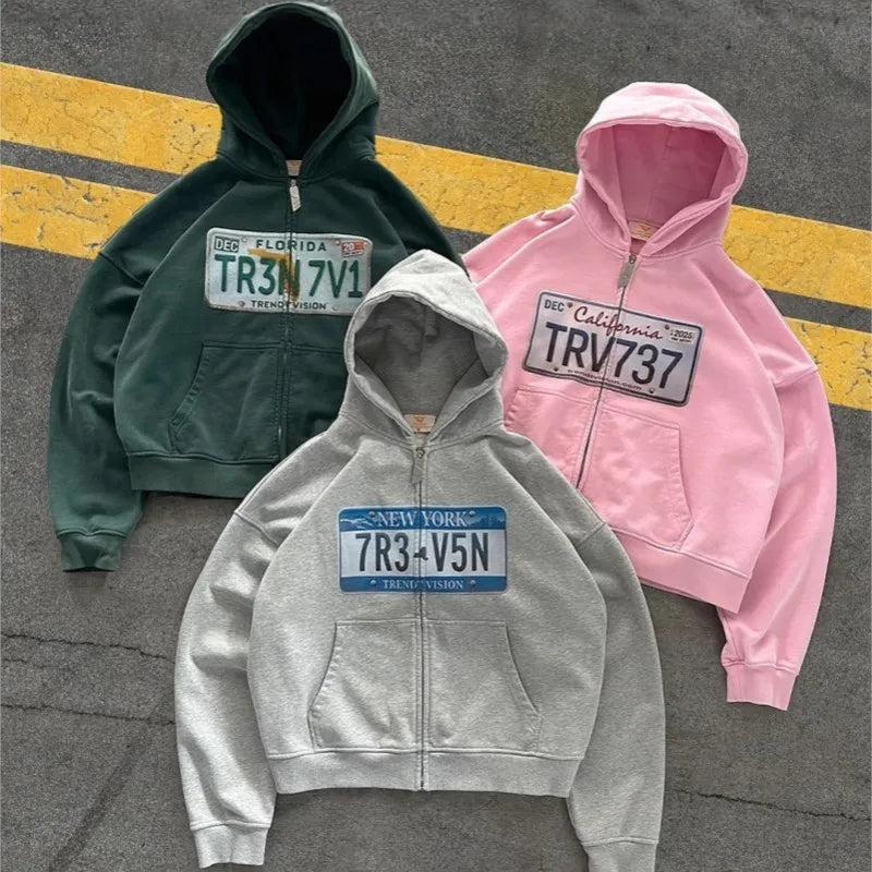 License Plate Zip-up Sweater
