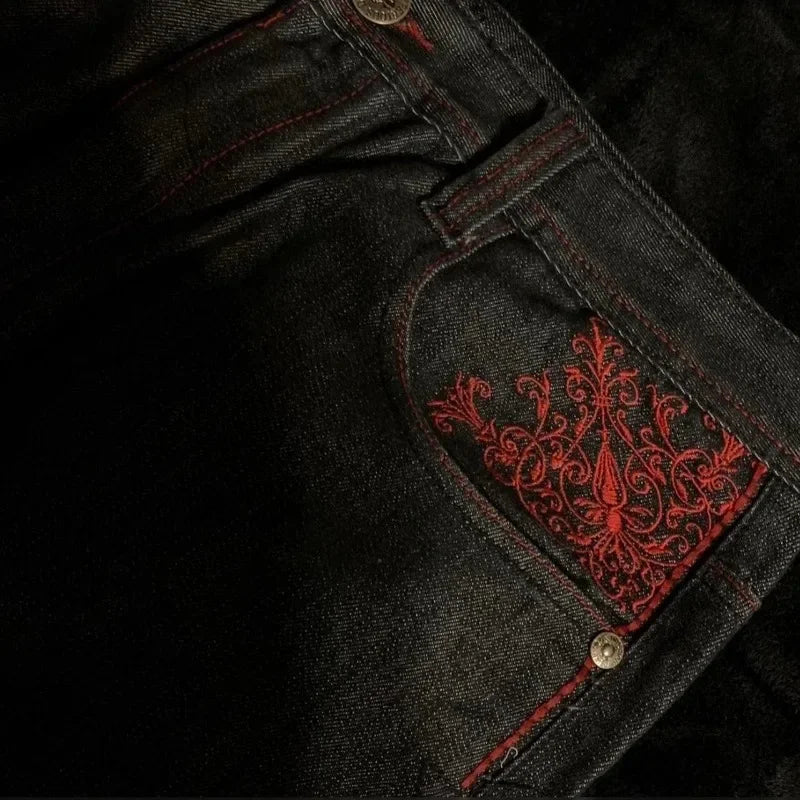 Embroidered Gothic Design Jeans