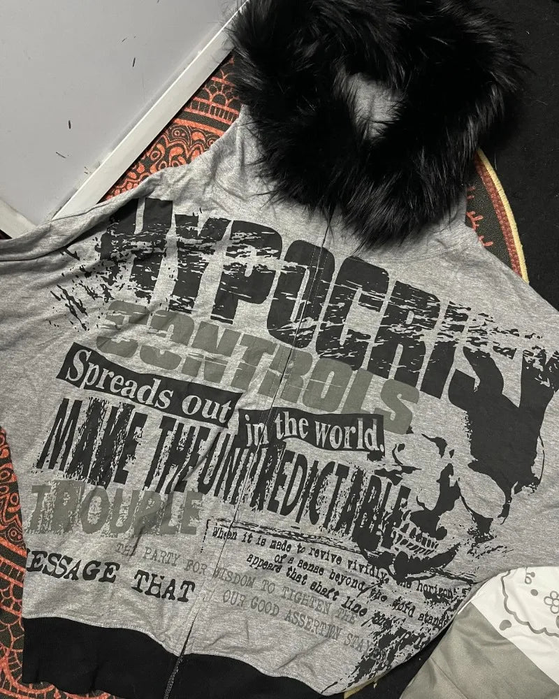 Fur Hooded Sweaters Y2k